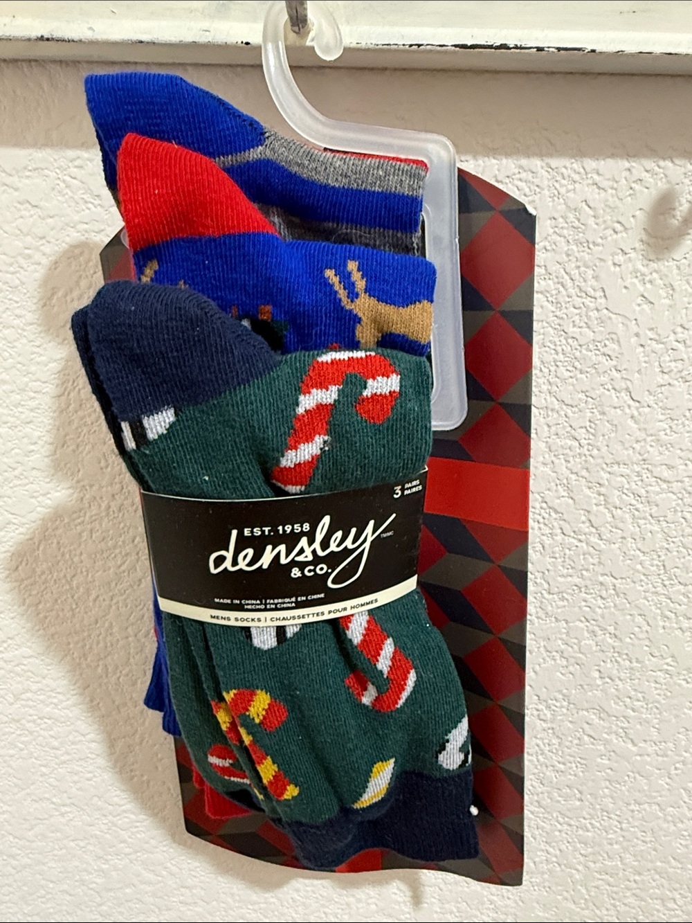 Densley & Co. Men’s Holiday Crew Socks - Green Candy Cane Pattern (3-Pack)